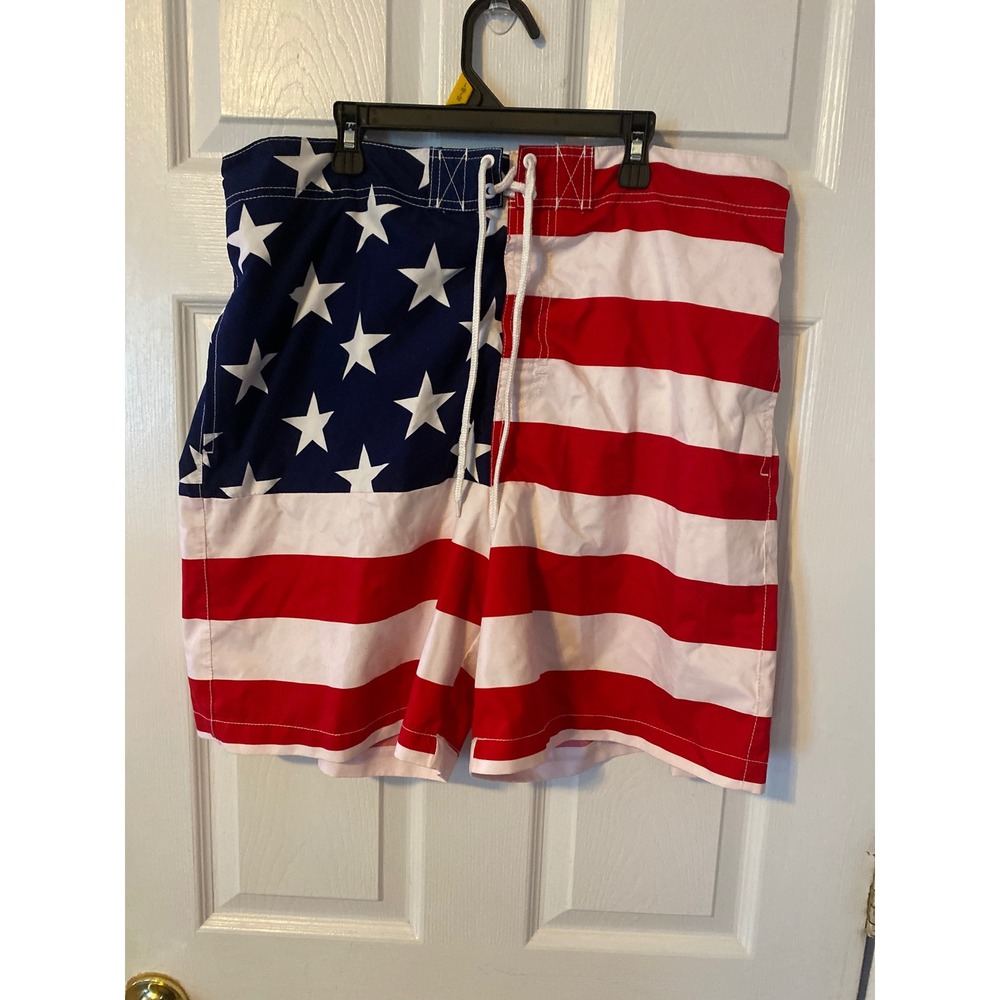 Faded Glory Mens AmericanFlag BoardShorts Swim Trunks Red White Blue Large 36-38